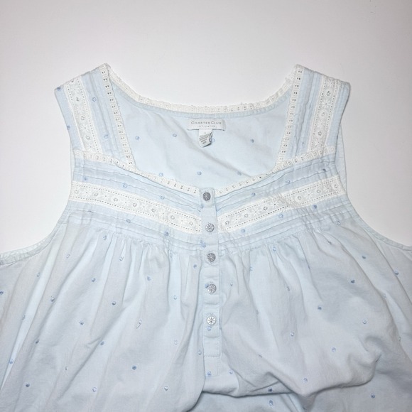 Charter Club Sky Blue 100% Cotton Sleeveless Nightgown - Picture 2 of 7